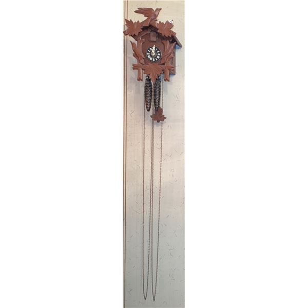 Wooden Cuckoo Clock with Leaf and Bird Design, 32" Long
