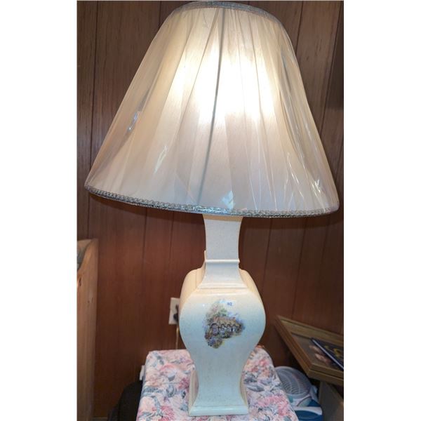 Ceramic Table Lamp With Cottage Scene and Cream Shade