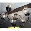 Image 1 : Five-Arm Brass and Glass Chandelier, Chain Hung