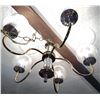 Image 3 : Five-Arm Brass and Glass Chandelier, Chain Hung