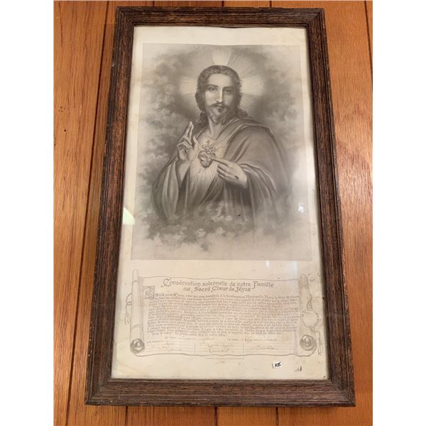 Framed Sacred Heart of Jesus Print in French, Consecration Certificate