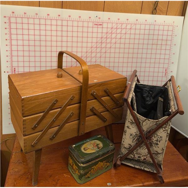 Sewing Collection: Accordion Box, Fabric Holder, Tin With Buttons, Cutting Mat