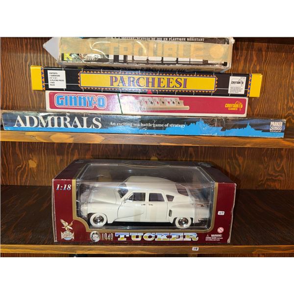 Board Game Lot and 1:18 Scale 1948 Tucker Diecast Model