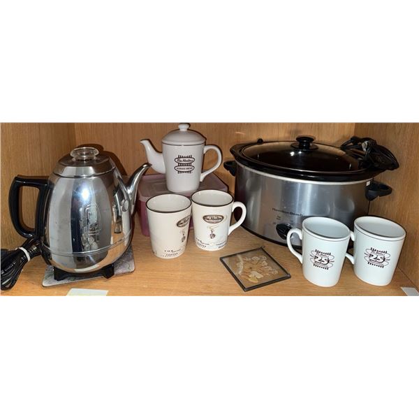 Hamilton Beach Slow Cooker, Electric Kettle, Tim Hortons Coffee Mugs and Teapot