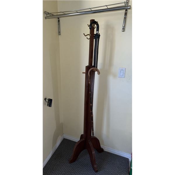 Wooden Coat Rack and Chrome Wall-Mounted Shelf
