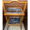 Image 1 : Wooden Two-Tier Magazine Stand with Framed Landscape Prints