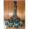 Image 1 : Blue Glass Decanter with Stopper and 6 Matching Glasses