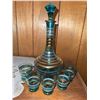 Image 2 : Blue Glass Decanter with Stopper and 6 Matching Glasses