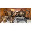 Image 1 : Silver-Plated Four-Piece Tea Set with Ornate Tray