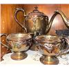 Image 4 : Silver-Plated Four-Piece Tea Set with Ornate Tray