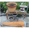 Image 1 : Garden Planters, Animal Motif Pedestal, and Patio Umbrella Group