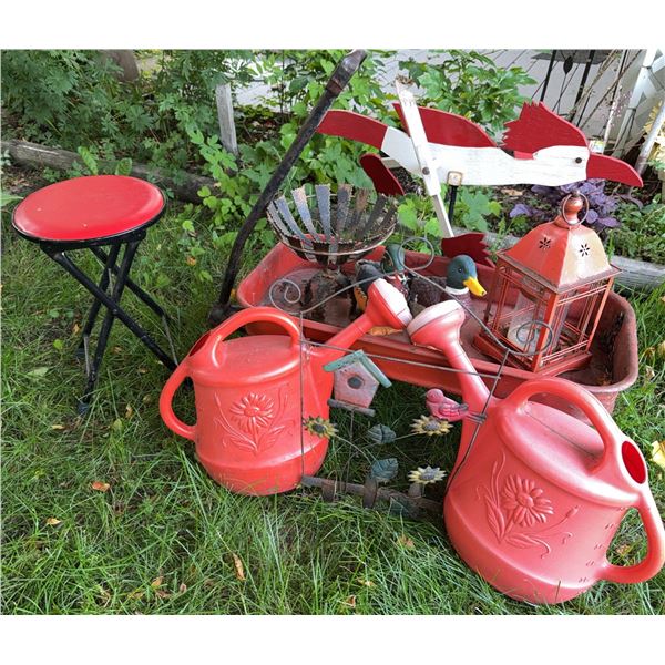 Outdoor Garden Decor Assortment with Watering Cans and Lantern