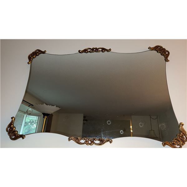 Rectangular Mirror with Curved Edges and Ornate Gilt Corners