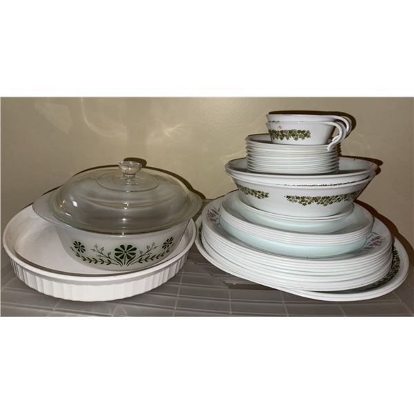 Corelle and Pyrex Dinnerware Set with Glass Lid