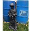 Image 2 : Garden Lot With Plastic Lawn Boy Statue, Blue Barrels, Lawn Care Products