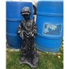 Image 3 : Garden Lot With Plastic Lawn Boy Statue, Blue Barrels, Lawn Care Products