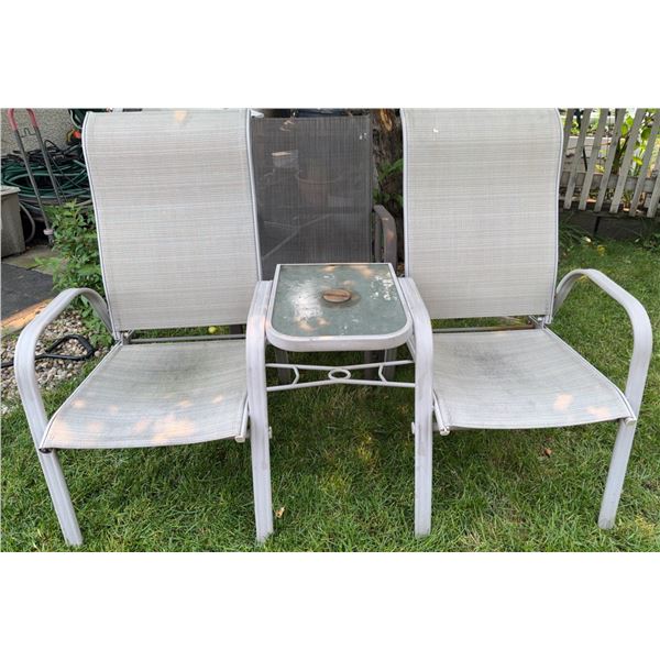 Outdoor Patio Sling Chairs and Glass-Top Side Table Set