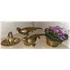 Image 1 : Brass Decorative Group: Two Pheasant Figurines, Basket, and Planter