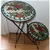 Image 1 : Two-Tier Metal Plant Stand with Mosaic Ladybug Design