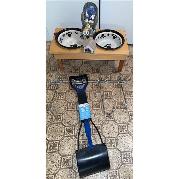 Pet Feeding Station, Pooper Scooper and Leash Hooks Set