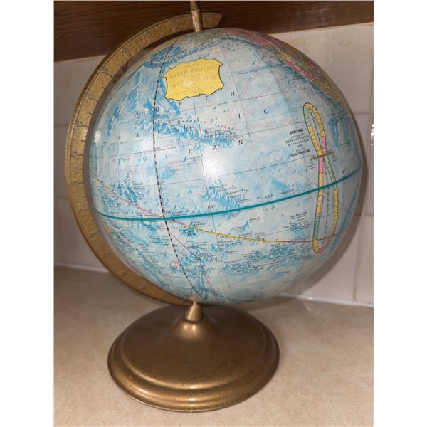 Vintage Replogle World Globe with Brass-Tone Base