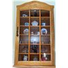 Image 1 : Wall-Mounted Oak Display Cabinet with Assorted Miniature Collectibles