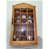 Image 3 : Wall-Mounted Oak Display Cabinet with Assorted Miniature Collectibles