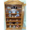 Image 4 : Wall-Mounted Oak Display Cabinet with Assorted Miniature Collectibles