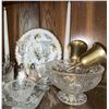 Image 1 : Crystal Tableware, Brass Goblets, and Floral Plate