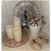 Image 1 : Home Decor Lot with Glass Plates, Figurines, Coasters, and Candles