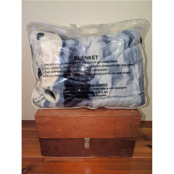 2 Wooden Storage Chests w/ Faux Lamb Skin Blanket