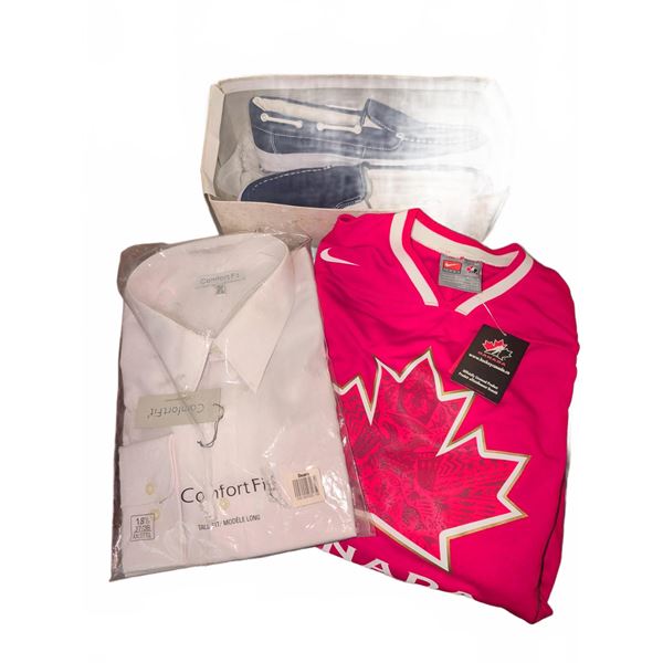 Men's Lot: Blue GEP Shoes, Comfort Fit 18.5 Shirt, Nike Hockey Canada Jersey