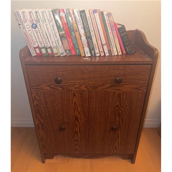 Wood Veneer Cabinet with Books and Storage