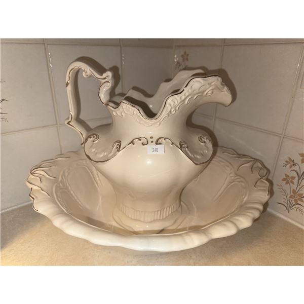 Barnes Embossed Ceramic Wash Basin and Pitcher Set