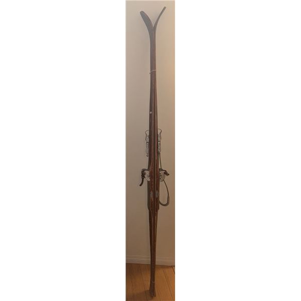 Wooden Skis with Metal Bindings