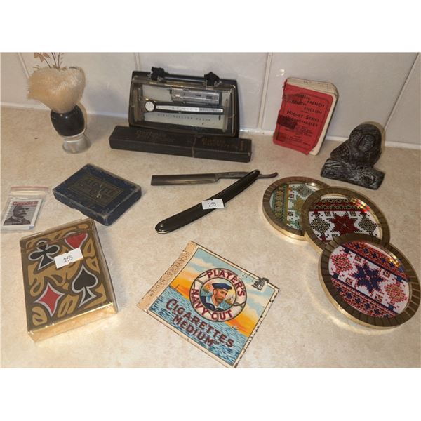 Lot: Schick Dial Razor, Straight Razor, Playing Cards, Collectibles