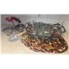 Image 1 : Glassware, Placemats, Metal Serving Dish and Crystal Candle Holder Lot