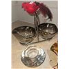 Image 3 : Glassware, Placemats, Metal Serving Dish and Crystal Candle Holder Lot