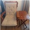 Image 1 : Wooden Rocking Armchair with Cushioned Seat and Slatted Side Table