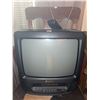 Image 3 : Sansui CRT TV, Oak Armchair, and Metal Tray Table Set