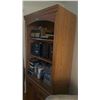 Image 5 : Tall Oak Media Cabinet with Stereo System, Speakers, CDs and DVDs