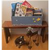 Image 1 : Wooden Bench with Painted Book Caddy and Decorative Dog Figures