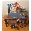 Image 2 : Wooden Bench with Painted Book Caddy and Decorative Dog Figures