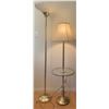 Image 1 : Brass Finish Floor Lamps with Glass Table and Fabric Shade