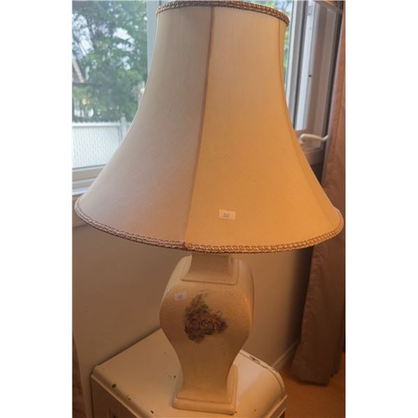 Ceramic Table Lamp with Cottage Scene and Fabric Shade