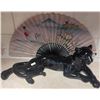 Image 2 : Black Ceramic Panther Figurine, Brass Swan Planter, and Decorative Folding Fan