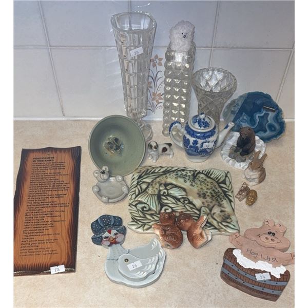 Animal Figurines, Glass Vases, and Decorative Items
