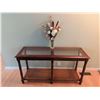 Image 2 : Rectangular Wooden Console Table with Glass Top and Lower Cane Shelf
