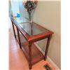 Image 3 : Rectangular Wooden Console Table with Glass Top and Lower Cane Shelf