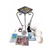 Image 1 : Garden Decor Lot with Wrought Iron Mosaic Stand and Gardening Books